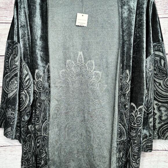 Valerie Stevens Slate Crushed Velvet Burnout Open Front Kimono Size Large New - Picture 7 of 11